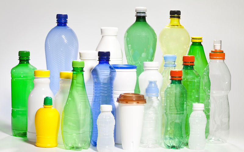 An array of recycled plastic products come from many everyday plastic objects